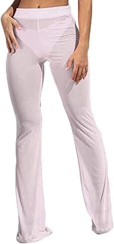 Women's Sheer Mesh Ruffle Pants Swimsuit Bikini Bottom Cover up Party Club Elastic High Waist Wide Leg Beach Pants in Kuwait