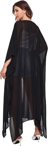 SweatyRocks Women's Flowy Kimono Cardigan Open Front Maxi Dress Solid Black XL in Saudi Arabia