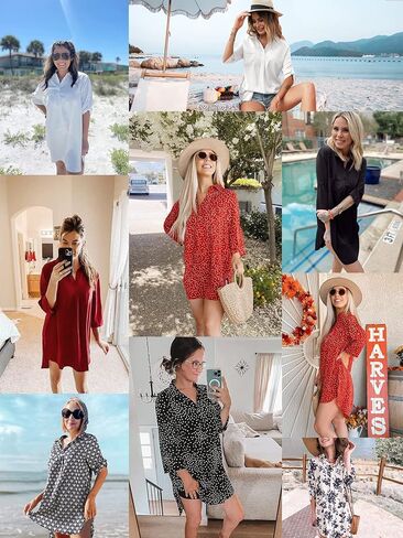 VIISHOW ملابس السباحة النسائية التستر ملابس السباحة التستر ثوب السباحة ملابس السباحة النساء الشاطئ بياقة قميص فستان 3/4 كم in Kuwait