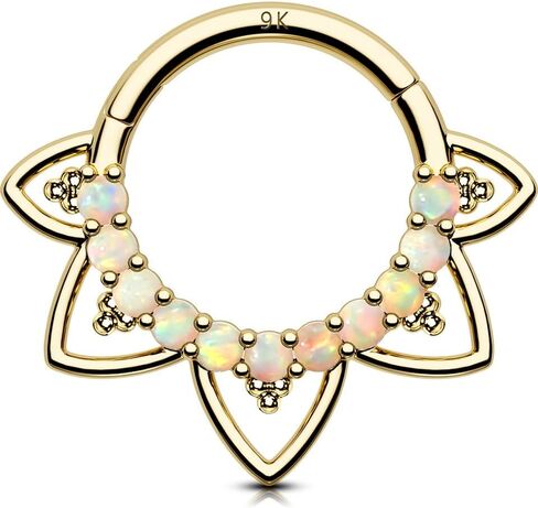OUFER Daith Piercing Jewelry, 9K Solid Gold Daith Earrings, 16G Opal Design Daith Hoop Earring, Helix Cartilage Septum Piercing Jewelry in Saudi Arabia