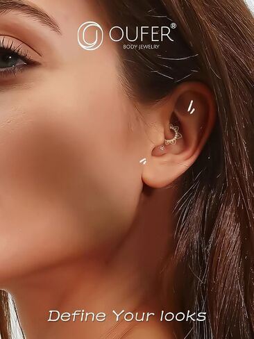 OUFER Daith Piercing Jewelry, 9K Solid Gold Daith Earrings, 16G Opal Design Daith Hoop Earring, Helix Cartilage Septum Piercing Jewelry in Saudi Arabia
