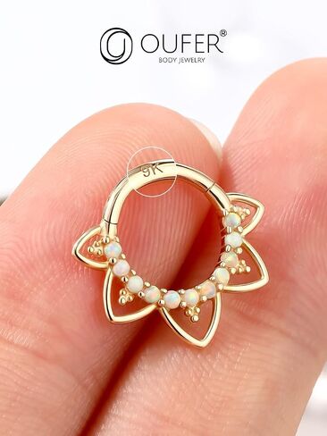 OUFER Daith Piercing Jewelry, 9K Solid Gold Daith Earrings, 16G Opal Design Daith Hoop Earring, Helix Cartilage Septum Piercing Jewelry in Saudi Arabia