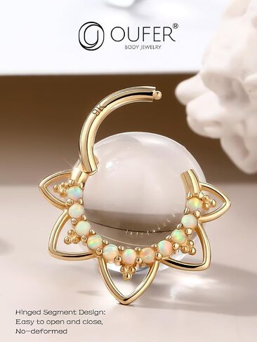 OUFER Daith Piercing Jewelry, 9K Solid Gold Daith Earrings, 16G Opal Design Daith Hoop Earring, Helix Cartilage Septum Piercing Jewelry in Saudi Arabia