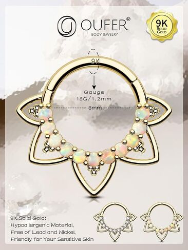 OUFER Daith Piercing Jewelry, 9K Solid Gold Daith Earrings, 16G Opal Design Daith Hoop Earring, Helix Cartilage Septum Piercing Jewelry in Saudi Arabia