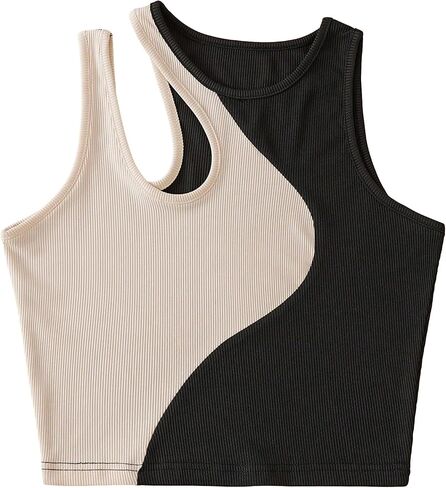 Floerns Women's Plus Size Colorblock Sleeveless Cut Out Asymmetrical Neck Crop Tank Top in Saudi Arabia