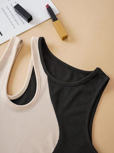 Floerns Women's Plus Size Colorblock Sleeveless Cut Out Asymmetrical Neck Crop Tank Top in Saudi Arabia