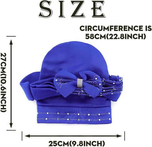 Yeilhile Bowknot Turban Blue Rhinestone Head Wrap Stretchy Pre-Tied Head Cover Cap Headwear Ideal Daily Wear for Women, Blue, One size in Kuwait
