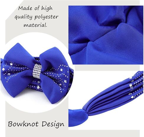 Yeilhile Bowknot Turban Blue Rhinestone Head Wrap Stretchy Pre-Tied Head Cover Cap Headwear Ideal Daily Wear for Women, Blue, One size in Kuwait