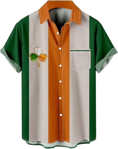 QIVICIMA Mens 2024 St Patricks Day Shirts Short Sleeve Clover Button Down Shirt Green Shamrock Casual Shirts Tops in Kuwait