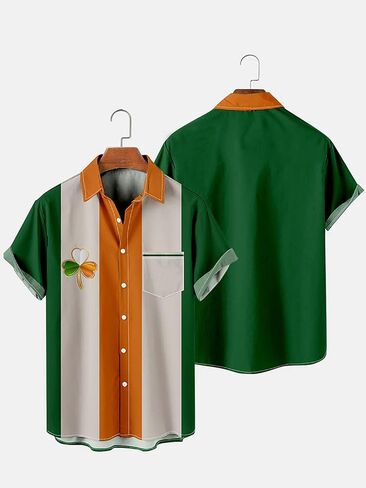 QIVICIMA Mens 2024 St Patricks Day Shirts Short Sleeve Clover Button Down Shirt Green Shamrock Casual Shirts Tops in Kuwait