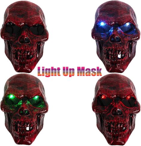 زي غريم ريبر للأطفال بعيون متوهجة قناع الهالوين زي هيكل عظمي أحمر مع قفازات سلسلة المنجل in Kuwait