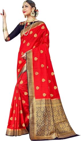 Sarees For Women Banarasi Art Silk Woven Saree || Ethnic Gift Indian Traditional Wedding Sari with Unstitched Blouse in Saudi Arabia