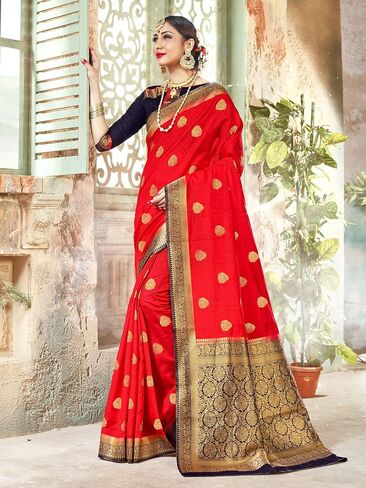 Sarees For Women Banarasi Art Silk Woven Saree || Ethnic Gift Indian Traditional Wedding Sari with Unstitched Blouse in Saudi Arabia