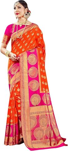 Sarees For Women Banarasi Art Silk Woven Saree || Ethnic Gift Indian Traditional Wedding Sari with Unstitched Blouse in Saudi Arabia