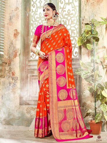 Sarees For Women Banarasi Art Silk Woven Saree || Ethnic Gift Indian Traditional Wedding Sari with Unstitched Blouse in Saudi Arabia