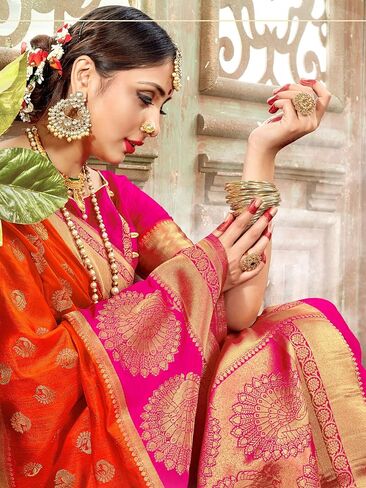 Sarees For Women Banarasi Art Silk Woven Saree || Ethnic Gift Indian Traditional Wedding Sari with Unstitched Blouse in Saudi Arabia
