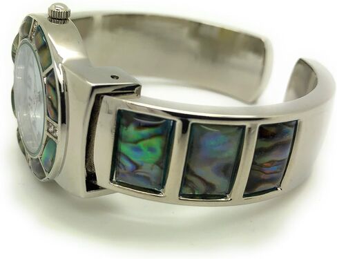 Wincci Ladies Silver Metal Bangle Cuff Fashion Analog Quartz Watch with Stones Mother of Pearl Dial in Saudi Arabia