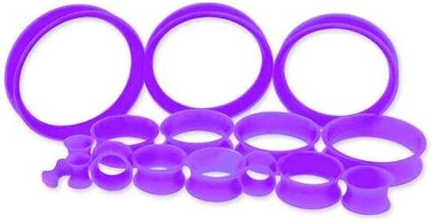 Pair 1/2" (12MM) PURPLE SILICONE EARSKIN TUNNELS Double Flare Gauges Super Ultra Thin Soft Flexible Flesh Plugs (2pcs) in Saudi Arabia