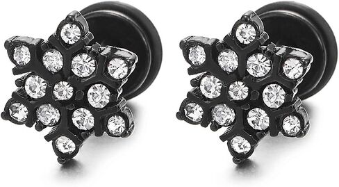 Pair Black Stainless Steel Cubic Zirconia Pave Star-of-David Stud Earrings, Screw Back, Mens Women in Saudi Arabia
