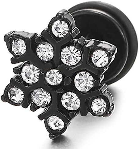 Pair Black Stainless Steel Cubic Zirconia Pave Star-of-David Stud Earrings, Screw Back, Mens Women in Saudi Arabia