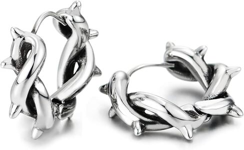 Twisted Braided Spike Hoop Earrings, Stainless Steel Huggie Hinged, for Men Women, 2pcs in Saudi Arabia