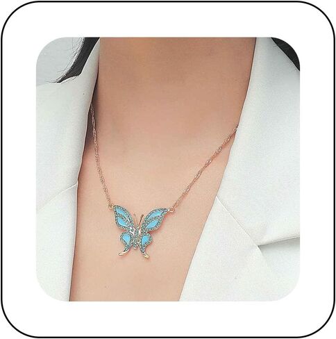 Andelaisi Boho Blue Crystal Butterfly Choker Necklace Blue Crystal Butterfly Pendant Necklace Gold Rhinestone Acrylic Butterfly Necklace Sparkly Cz Butterfly Necklace for Women and Girls in Saudi Arabia