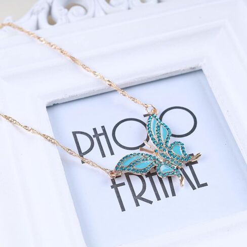 Andelaisi Boho Blue Crystal Butterfly Choker Necklace Blue Crystal Butterfly Pendant Necklace Gold Rhinestone Acrylic Butterfly Necklace Sparkly Cz Butterfly Necklace for Women and Girls in Saudi Arabia