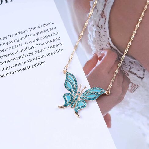 Andelaisi Boho Blue Crystal Butterfly Choker Necklace Blue Crystal Butterfly Pendant Necklace Gold Rhinestone Acrylic Butterfly Necklace Sparkly Cz Butterfly Necklace for Women and Girls in Saudi Arabia