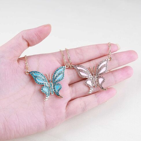 Andelaisi Boho Blue Crystal Butterfly Choker Necklace Blue Crystal Butterfly Pendant Necklace Gold Rhinestone Acrylic Butterfly Necklace Sparkly Cz Butterfly Necklace for Women and Girls in Saudi Arabia