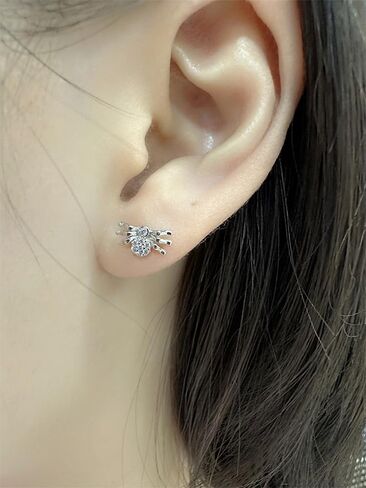 18G Tiny CZ Spider Stud Earring for Women Girls 925 Sterling Silver Hypoallergenic Cute Small Crystal Animal Studs Cartilage Tragus 3.5mm Ball Screw Back 18G Piercing Ear Dainty Halloween Party in Saudi Arabia