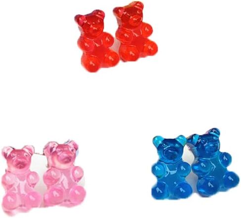 RUIZHEN Colorful Creative Cute Mini Gummy Bear Stud Earrings for Girls 3 Pairs in Saudi Arabia