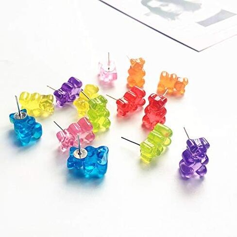 RUIZHEN Colorful Creative Cute Mini Gummy Bear Stud Earrings for Girls 3 Pairs in Saudi Arabia