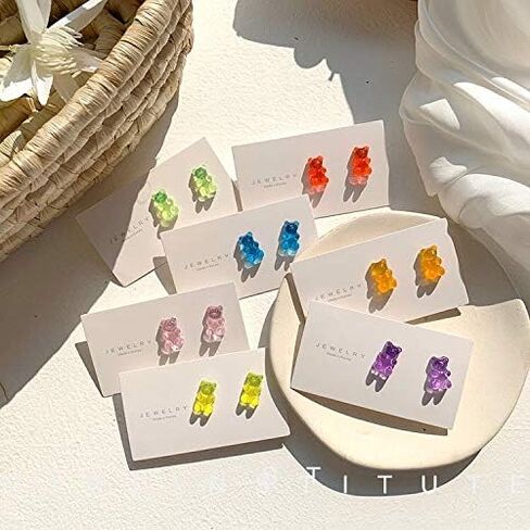 RUIZHEN Colorful Creative Cute Mini Gummy Bear Stud Earrings for Girls 3 Pairs in Saudi Arabia