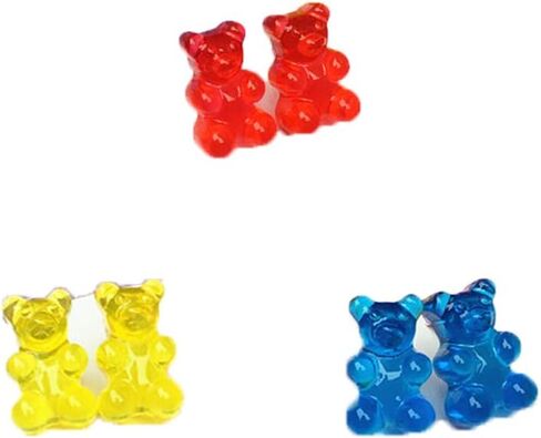 RUIZHEN Colorful Creative Cute Mini Gummy Bear Stud Earrings for Girls 3 Pairs in Saudi Arabia