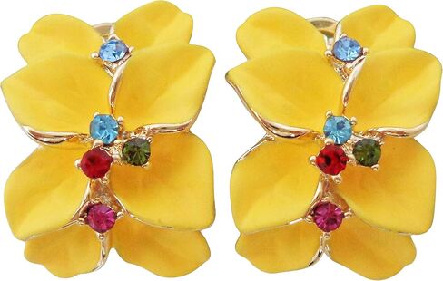Navachi 18k Gold Plated Colorful Crystal Multi-color Enamel Leaves Flower Omega Back Earrings in Saudi Arabia