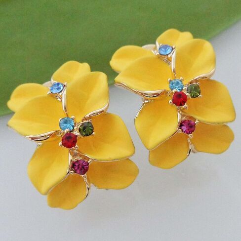 Navachi 18k Gold Plated Colorful Crystal Multi-color Enamel Leaves Flower Omega Back Earrings in Saudi Arabia