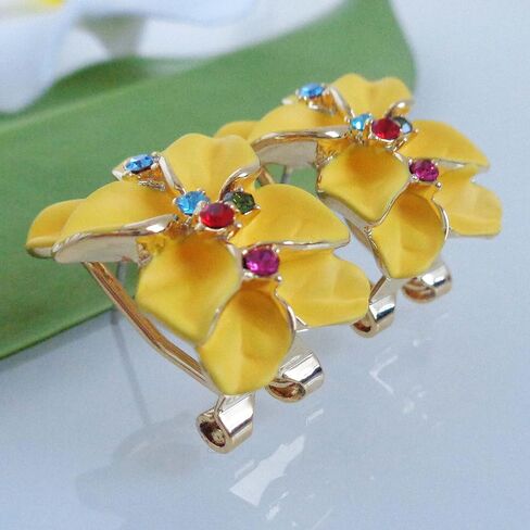 Navachi 18k Gold Plated Colorful Crystal Multi-color Enamel Leaves Flower Omega Back Earrings in Saudi Arabia