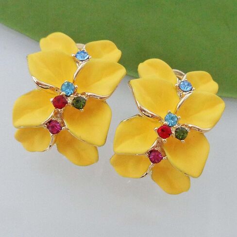 Navachi 18k Gold Plated Colorful Crystal Multi-color Enamel Leaves Flower Omega Back Earrings in Saudi Arabia