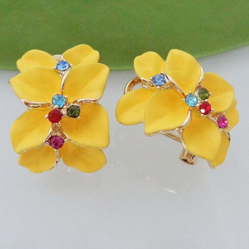 Navachi 18k Gold Plated Colorful Crystal Multi-color Enamel Leaves Flower Omega Back Earrings in Saudi Arabia