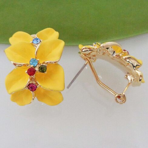 Navachi 18k Gold Plated Colorful Crystal Multi-color Enamel Leaves Flower Omega Back Earrings in Saudi Arabia