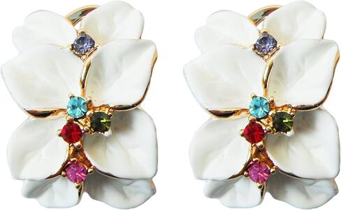 Navachi 18k Gold Plated Colorful Crystal Multi-color Enamel Leaves Flower Omega Back Earrings in Saudi Arabia