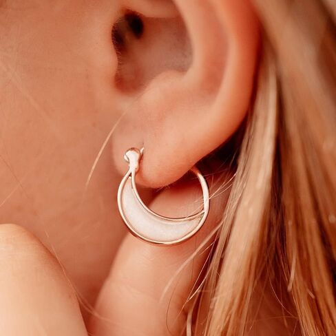 Pura Vida Gold Opal Crescent Hoop Earrings - Handmade Earrings with Resin Opal, Boho Earrings - Sterling Silver Earrings for Women, Statement Earrings for Women, Boho Jewelry for Women - 1 Pair in Saudi Arabia