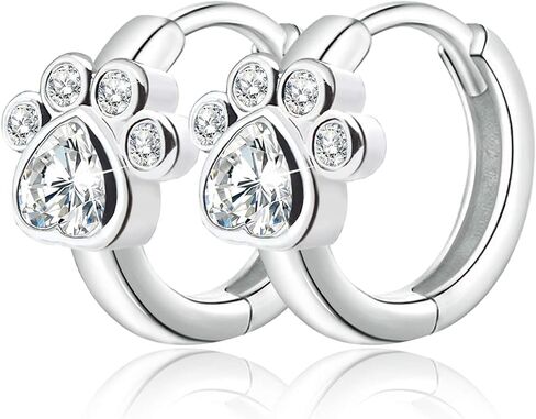 Earrings for Women 925 Sterling Silver CZ Small Hoop Cartilage Earring | Cubic Zirconia with Dog Cat Pet Puppy Paw Huggie Hoop Earring Hypoallergenic Piercing Jewelry in Saudi Arabia