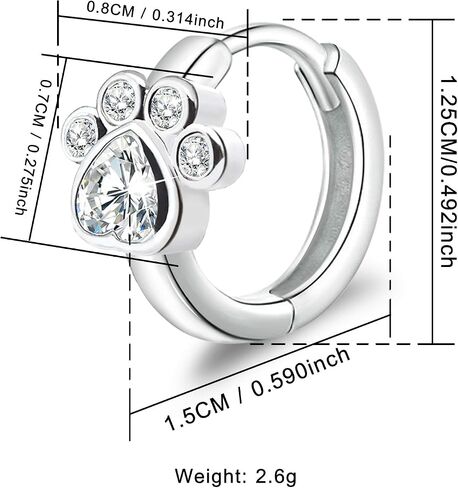 Earrings for Women 925 Sterling Silver CZ Small Hoop Cartilage Earring | Cubic Zirconia with Dog Cat Pet Puppy Paw Huggie Hoop Earring Hypoallergenic Piercing Jewelry in Saudi Arabia