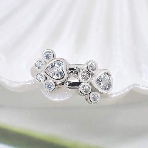Earrings for Women 925 Sterling Silver CZ Small Hoop Cartilage Earring | Cubic Zirconia with Dog Cat Pet Puppy Paw Huggie Hoop Earring Hypoallergenic Piercing Jewelry in Saudi Arabia
