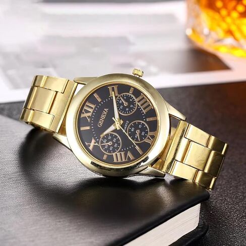 Leatrom Fashion Simple Watch for Men and Women, Three Circles Decoraton Pointers Roman Numeral Dial, Easy to Read Time Analog Quartz Watch in Saudi Arabia