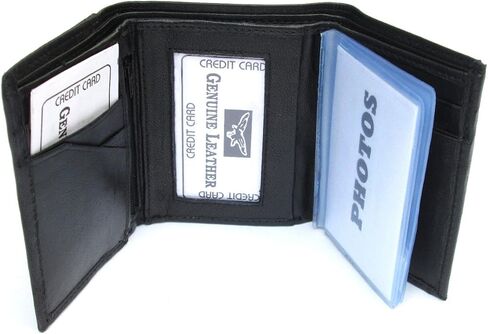Mens Black Leather Wallet Lambskin Trifold 733 in Saudi Arabia