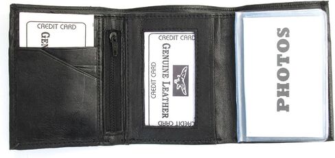 Mens Black Leather Wallet Lambskin Trifold 733 in Saudi Arabia