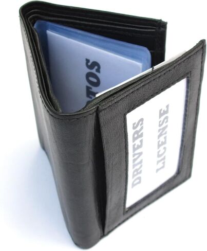 Mens Black Leather Wallet Lambskin Trifold 733 in Saudi Arabia