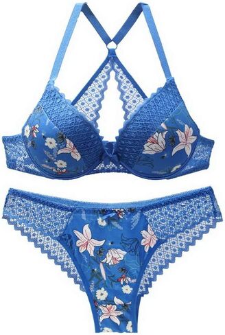 Swbreety Women's Bra and Panty Sets Floral Lace Lingerie Cross Back Underwire Push Up Bras in Saudi Arabia